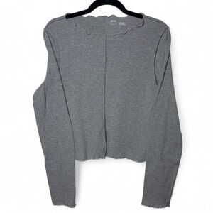 Aerie Grey Ribbed Long Sleeve Top XL Scallop Hem Casual Stretch Tee